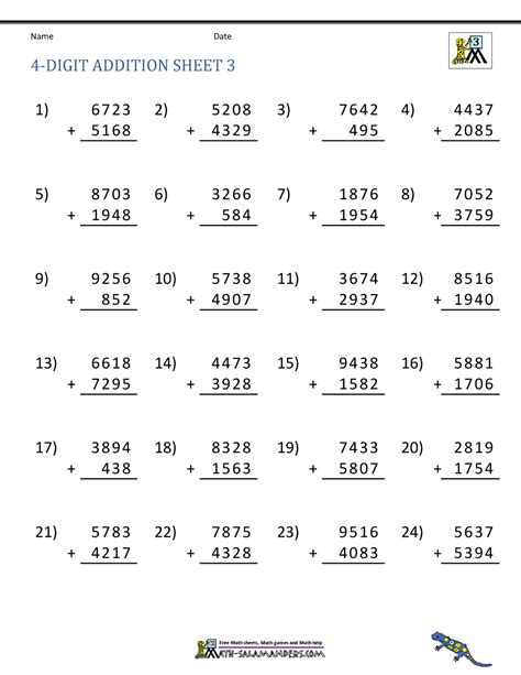 addition 4 digits|Addition 4 Digit Worksheets 3rd Grade .